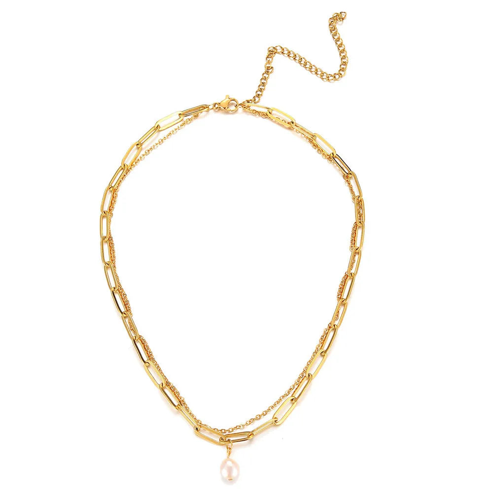 Custom Stainless Steel Gold Plated Water Pearl Beads Pendant Choker Necklace