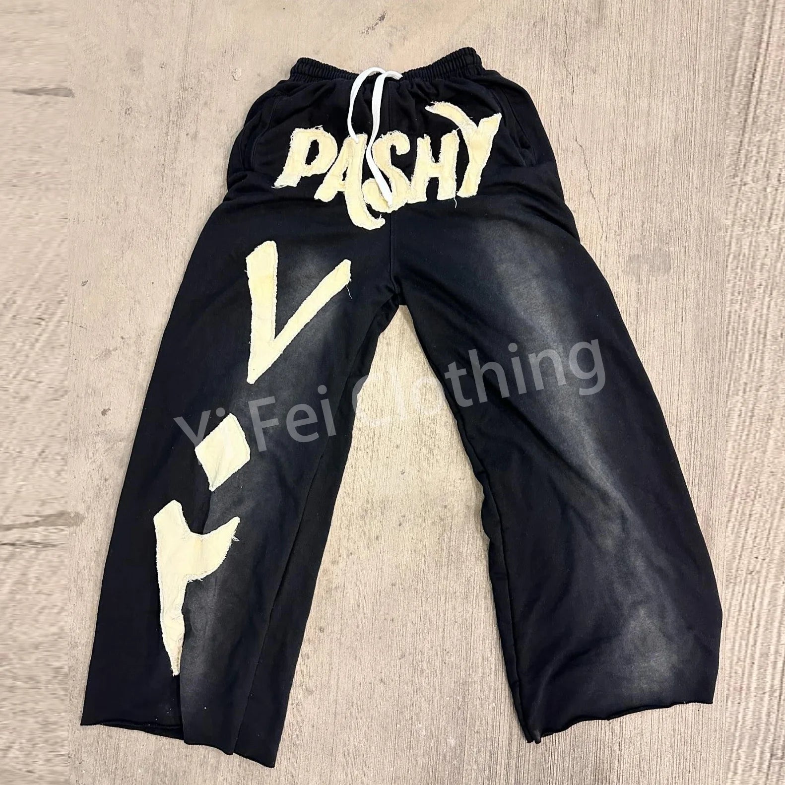 360 Gsm Cotton French Terry Jogger Vintage Baggy Sweatpants Distressed Patch Embroidery Acid Wash Wide Leg Pants
