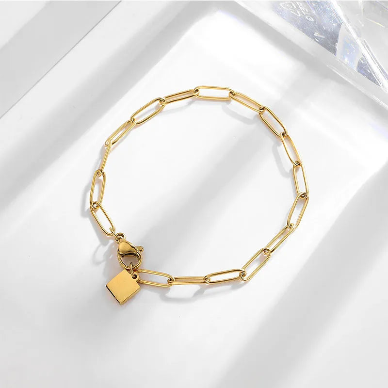 Hot Sell Square Pendant Bracelet Gold Plated Paperclip Bracelet Women Girls Bracelet Bangle for Party Gifts