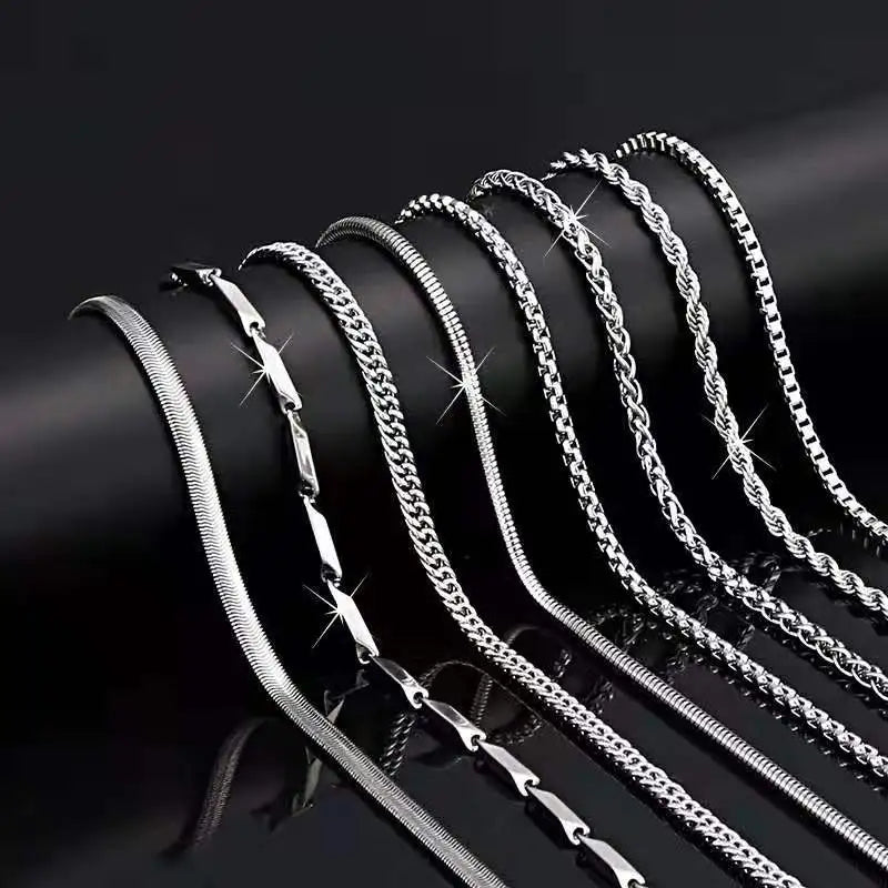 Men's Titanium Steel Box Chain Necklace Flat Snake Chain and Stainless Steel Clavicle Chain Jewelry