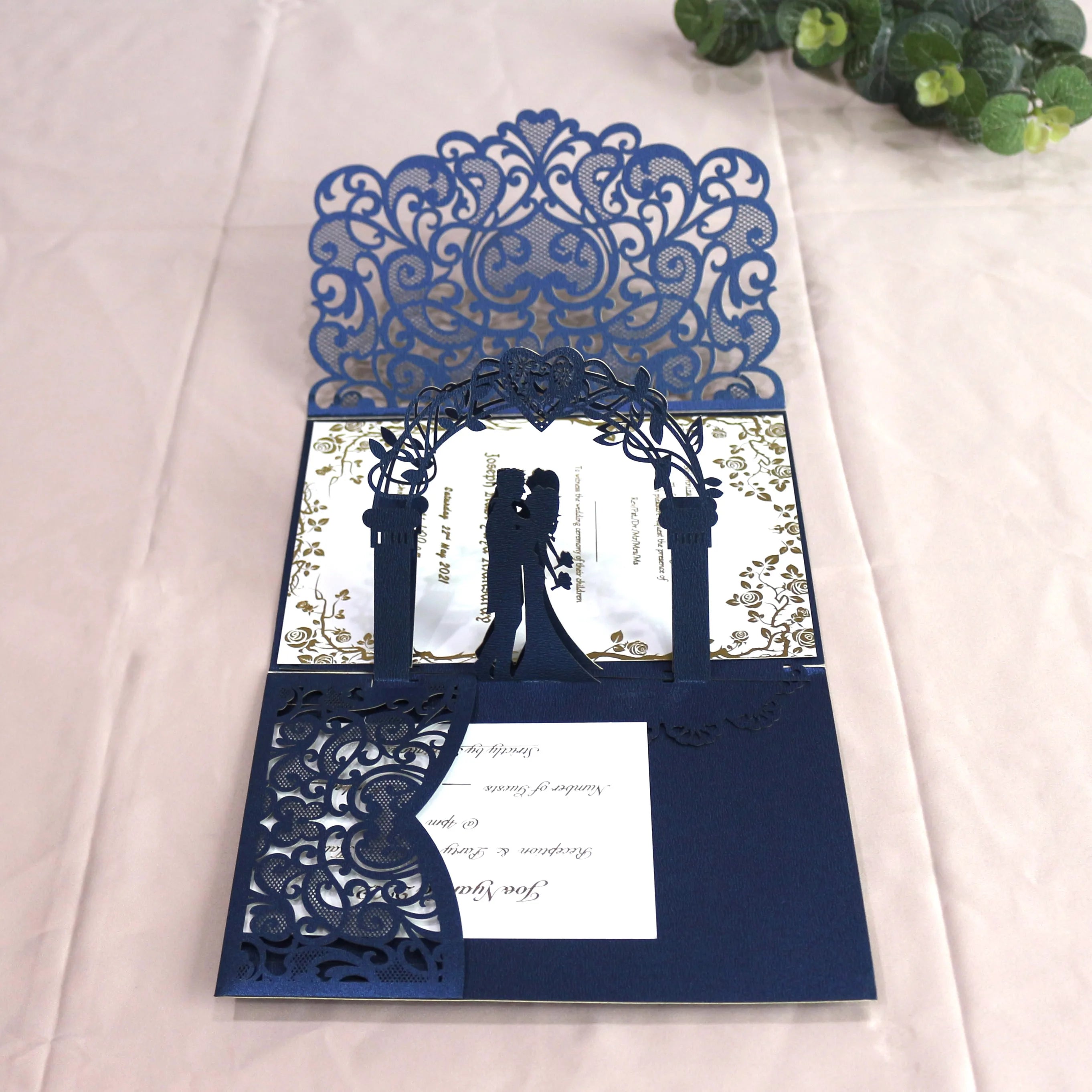 Cheaper Elegant Navy Wedding Invitations 3d Laser Laser Cut Card