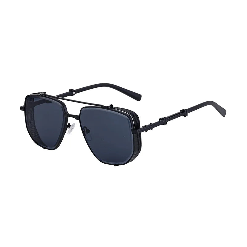 DOISYER Rectangle Fashion Vintage Steampunk Punk Custom Logo Full Rim Metal Frame Double Bridge UV400 % UV Sunglasses
