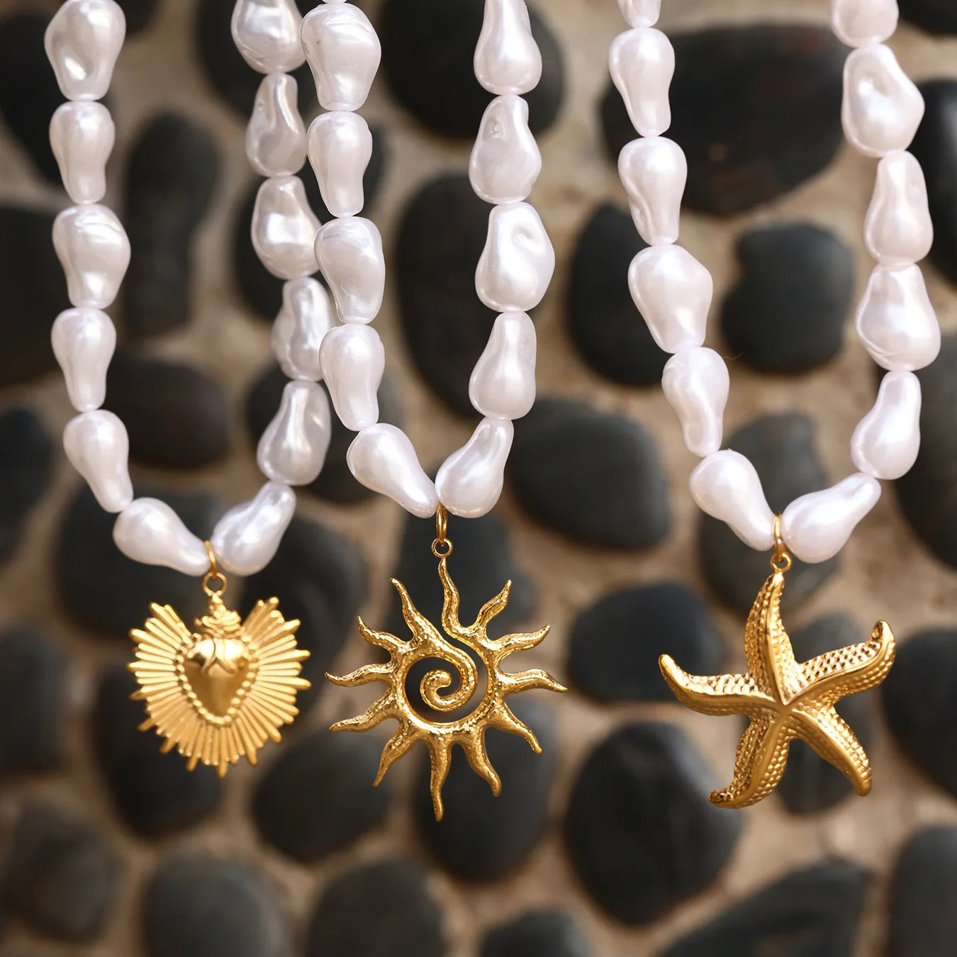 Fashionable Summer Beach Style Ocean Series Baroque Shell Beads Sea Star Multi Accessory Collarbone Necklace