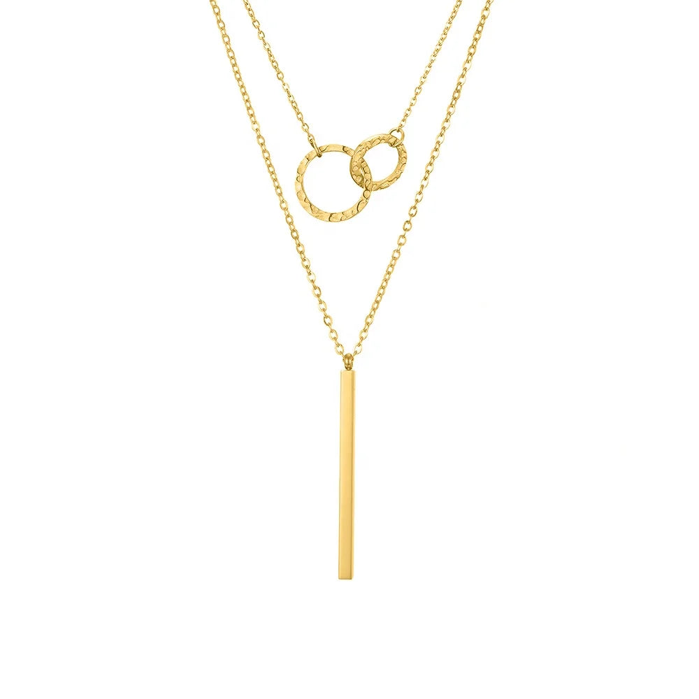 316L Stainless Steel Necklace Multi Layered Bar Necklace for Women Circle Pendant Choker Necklace Set