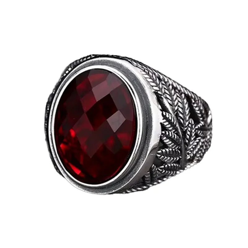 BOCAI Wholesale S925 Silver Men's Retro Trendy Personalized Jewelry Red Zircon Gemstone Beautiful Valentine's Day Wedding Gift