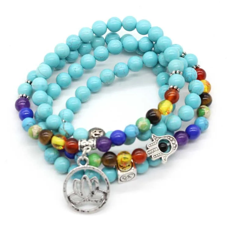 Custom 108 /99 Mala Lucky Aventurine Japamala 8mm Beaded Necklace for Women Men Vintage Lotus Charms Pendant Chakra