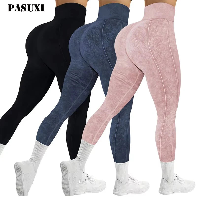 PASUXI Women Gym Yoga Seamless Pants Sports Clothes Stretchy High Waist Athletic Exercise Fitness Leggings Activewear Pants