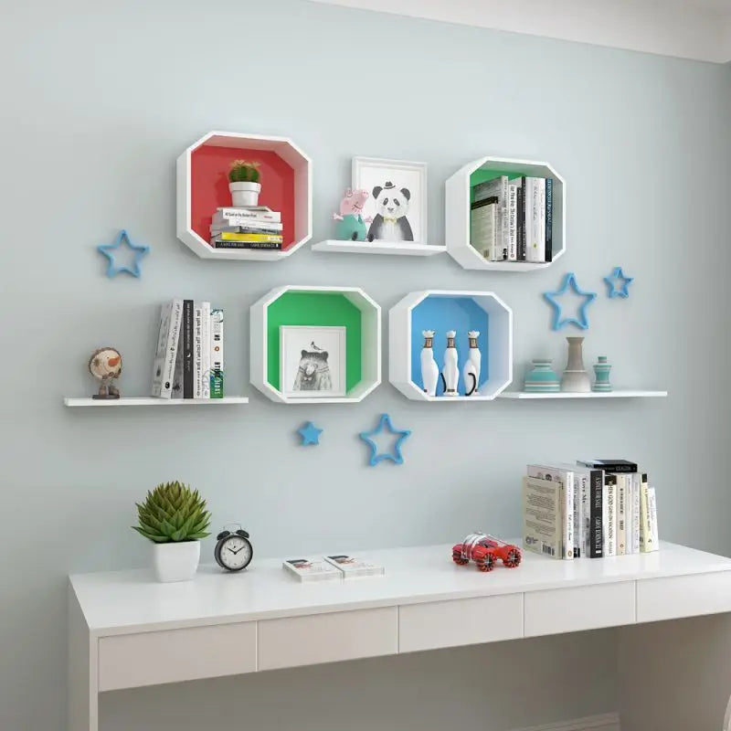 Wooden Wall Mounted Round Moon Shelf Wall Hanging Mood Shelf for Home Decor