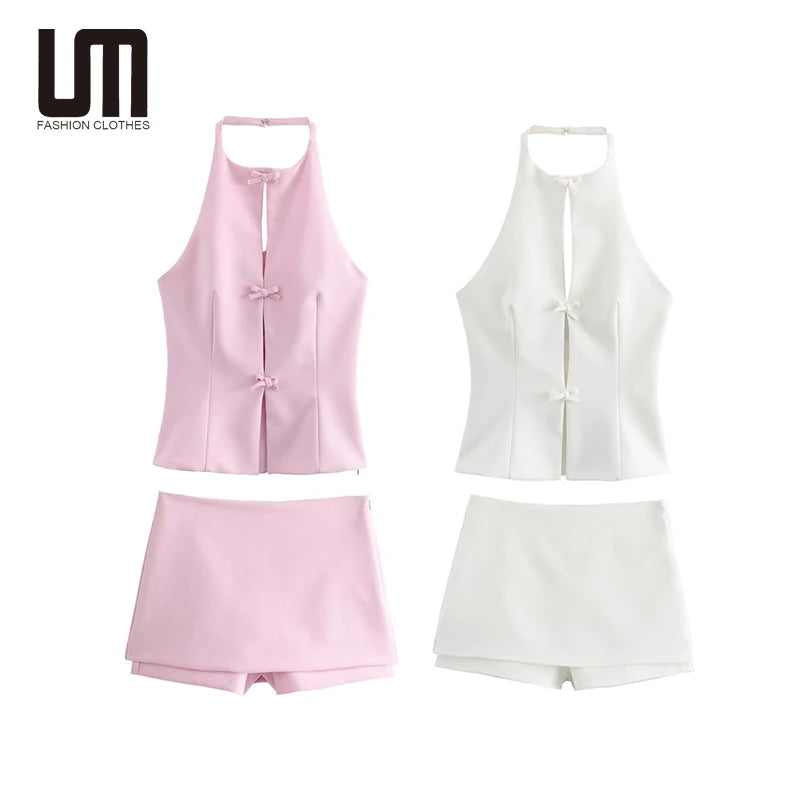 Liu Ming Custom Wholesale Summer Women Casual Suits Camisole Tank Tops Mini Skirts Shorts Set