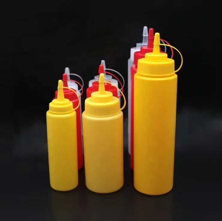 Low MOQ HDPE Plastic Squeeze Sauce Bottles Cheap BBQ Sauce Containers for Candy Cookie Chocolate Jelly More!
