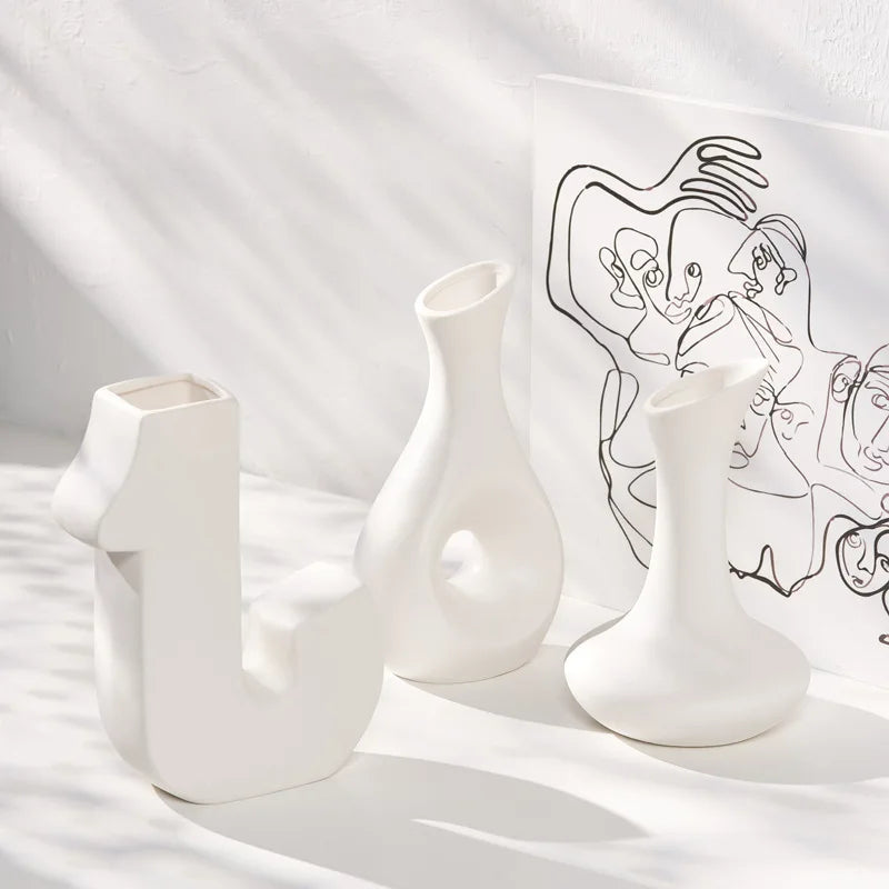 Nordic Modern White Ceramic Art Vase Home Decoration Pottery & Enamel