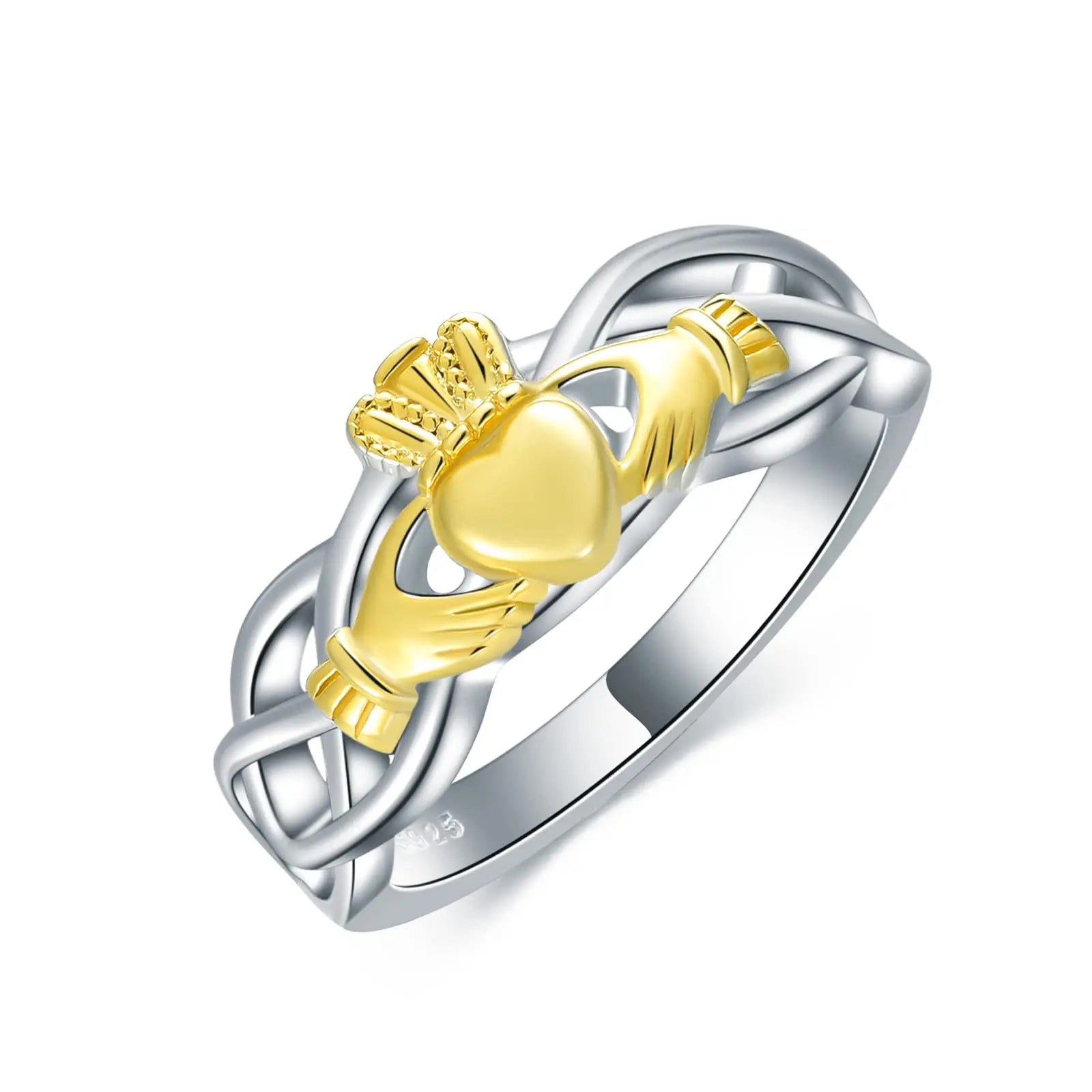 Gold Plated Claddagh Hold His Heart in His Hands 925 Sterling Silver Ring for Women