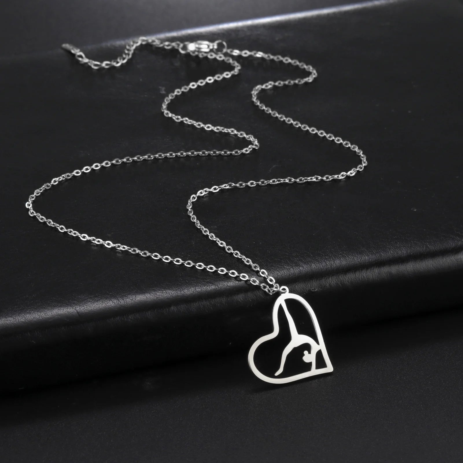 Rhythmic Gymnastics Heart Pendant Necklace Stainless Steel Choker Chain Gymnast Sports Jewelry Gift for Women Girls
