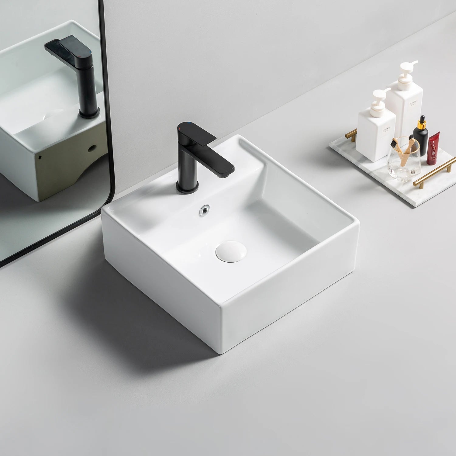 Customized Logo Waschbecken Keramik Rectangular Ceramic Bathroom Countertop Sinks Lavabo Table Top Wash Basin
