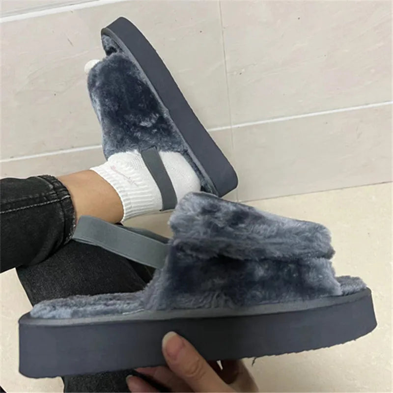 2023 Fashion Fluffy Slipper Winter and Autumn Open Toe EVA Thick Sole Plush slippers Female slippers