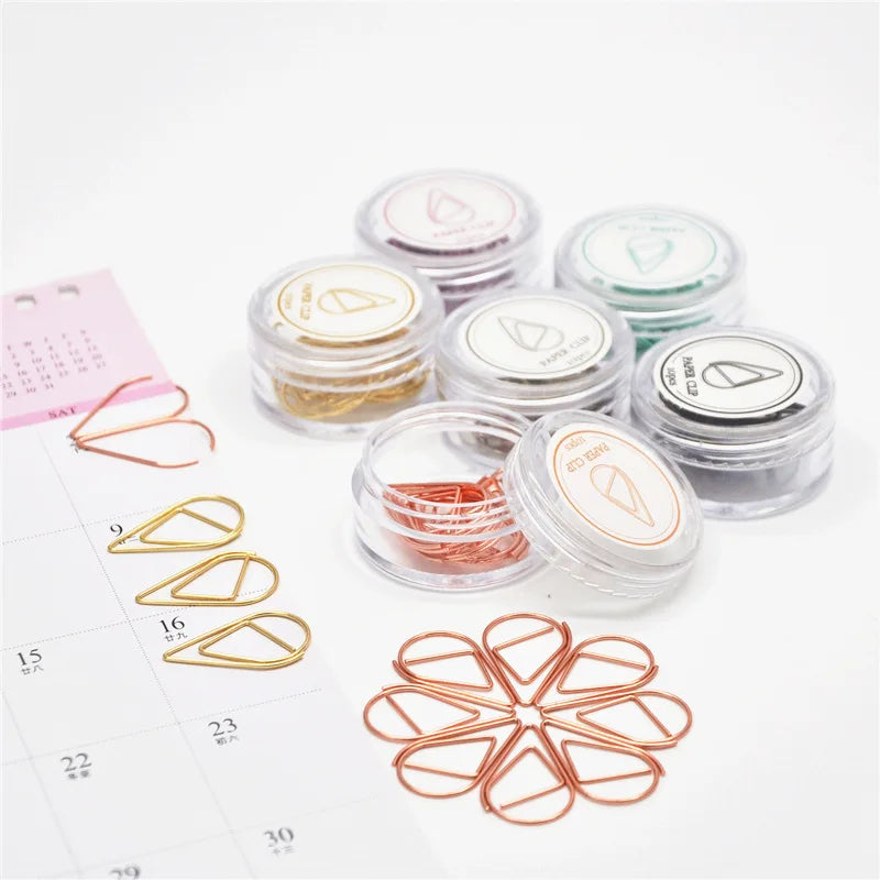 10pcs/box Gold Metal Big Size Simple Water Drop Paper Clip Color Lovely Mint Pin Bookmark Office Planner Accessories Paperclips