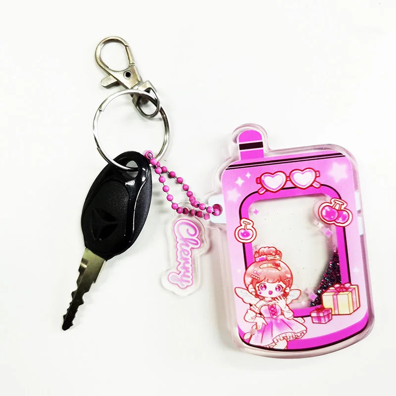 Custom Popular Liquid Flash Clear Charm Anime Shaker Keychain Custom Quicksand Acrylic Keychain