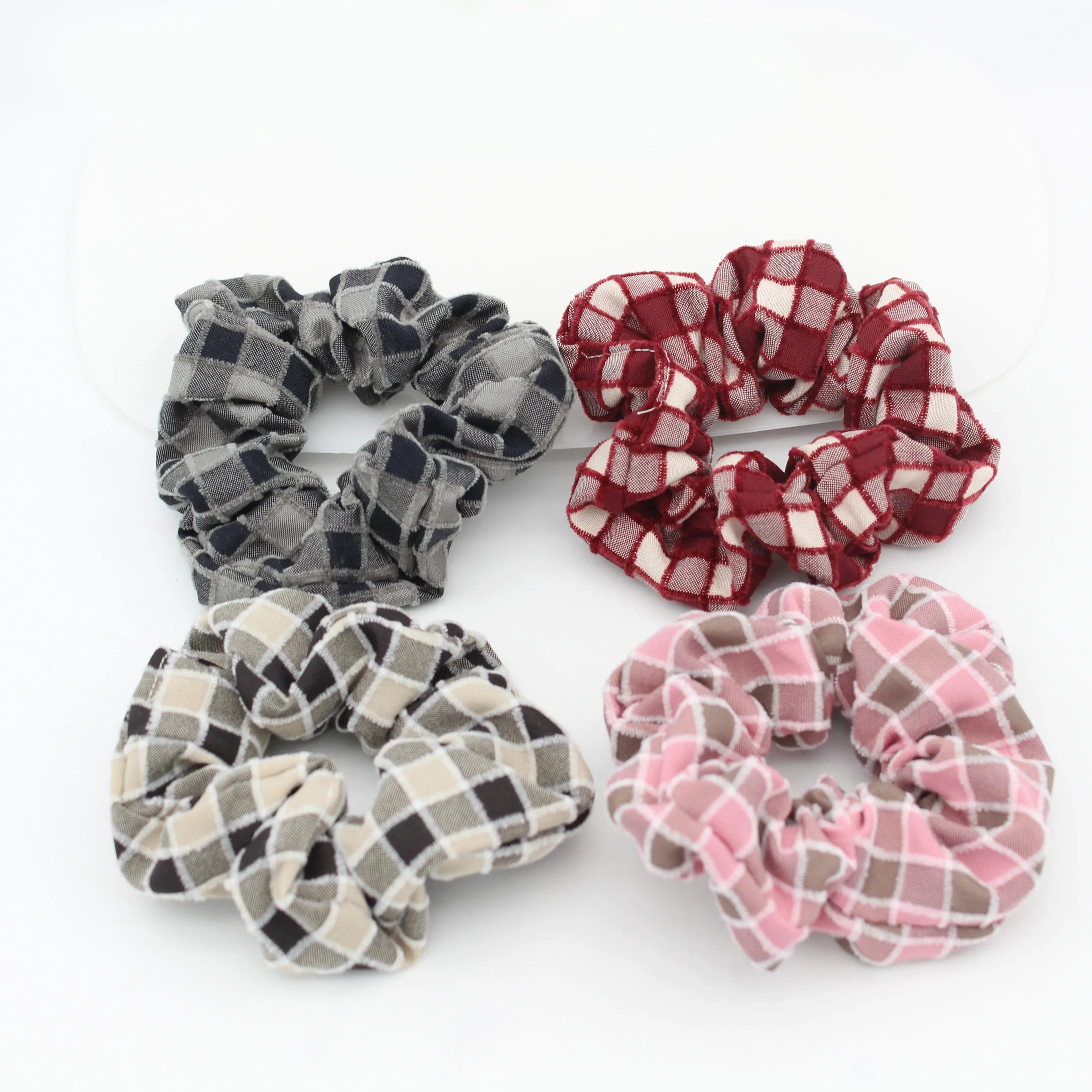 Genya Elastic Ponytail Holders Hair Accessories Plaid Pattern Hair Rope Hair Ties Red Plaid Christmas Scrunchies