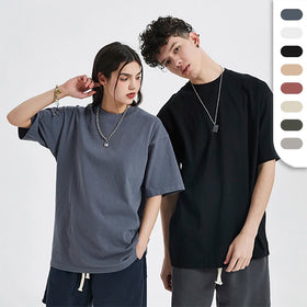 Unisex Summer Fashion T-Shirt 310 GSM Knitted Cotton With Custom Printing Logo Drop Shoulder O-Neck T-shirts
