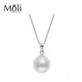 925 Silver Box Chain Single Round 8-9mm Real Natural Pearl Charm Pendant Choker Necklace