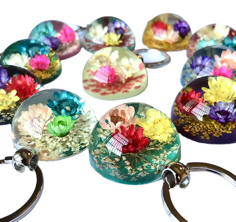 Bohemian Style Hemispherical Colorful Small Star Flower Pendant Ornament Perpetual Flower Acrylic Resin Keychain