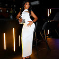 Women Elegant White Ruched Bandage Party Evening Dresses Club Sexy Bodycon Halter Midi Dress