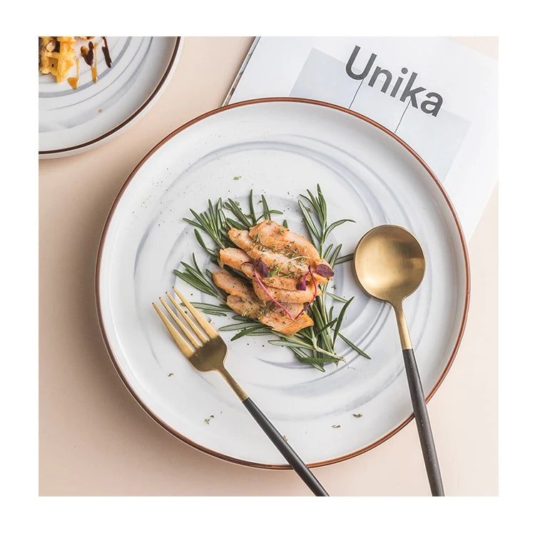 Dinner Plates Professional Manufacture Promotion Price Marble Ceramic Minimalist Party Round Plate Dish Party Plates Custom Logo