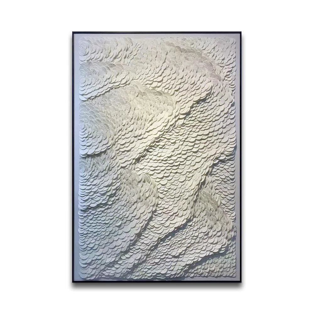 Wholesale Modern Abstract Simple Handmade White Scale Leather Black Framed 3D Wall Art for Hotel Room Project