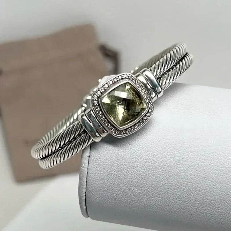 Brand Fine Jewelry Luxury Designer Praisiolite 925 Silver Turtle Cut 11mm 8A Zirconia Albion Double Cable Bracelet