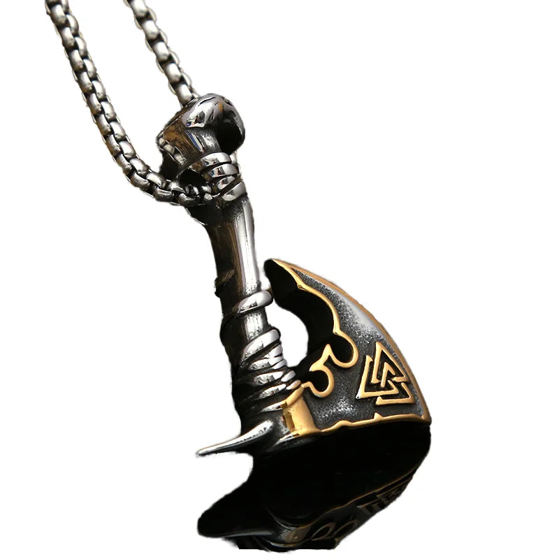 Top Men Vikings Ax Necklace Stainless Steel Norse Rune Axe Thor Hammer Pendant Slavic Amulet Self-Defense Male Jewelry