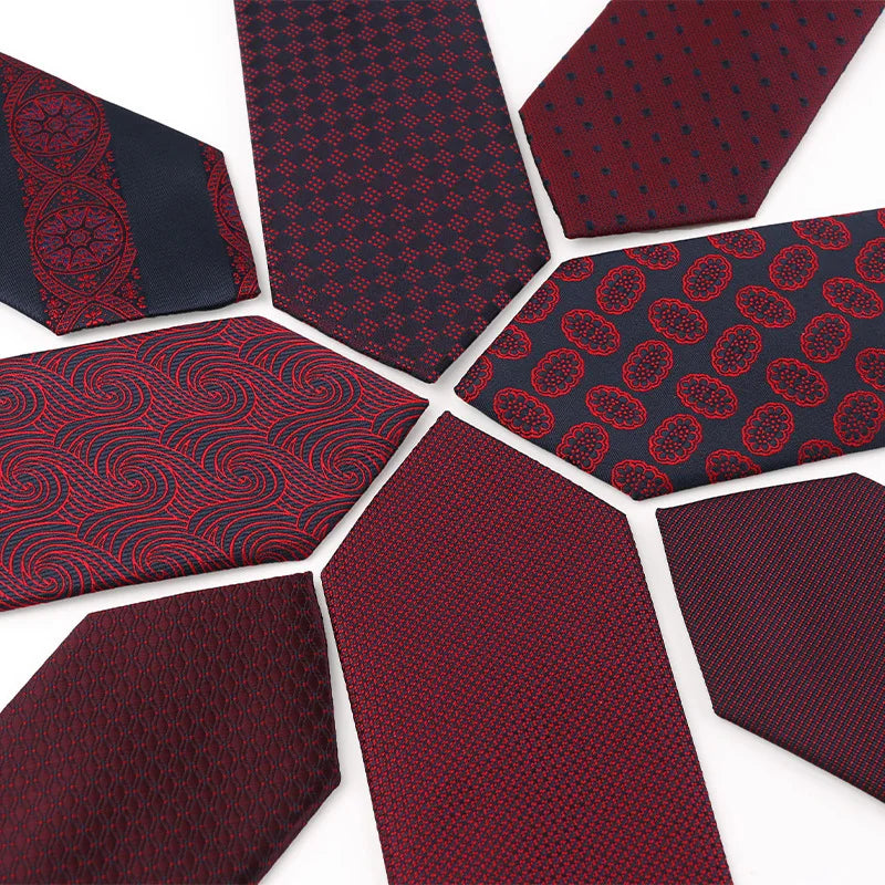 Custom Silk Men's Neckties Red Burgundy Wedding Ties for Men Fashion Polyester Necktie Cravates Male Business Striped Neck Tie