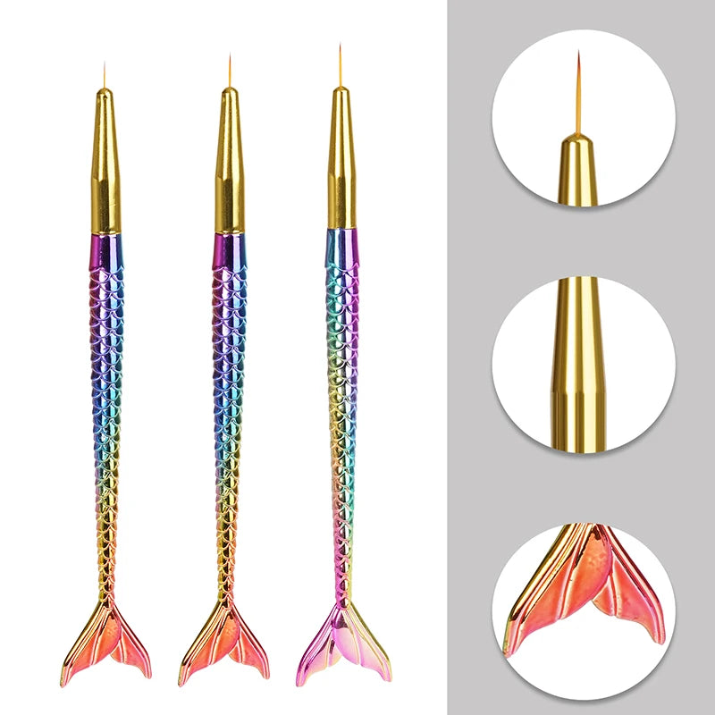 Mermaid Thread Pen Nail Handle Brush Manicure Fine Line Acrylic Pen Mermaid Pole Very Fine Line Paint Nail Varnish Paint Brush