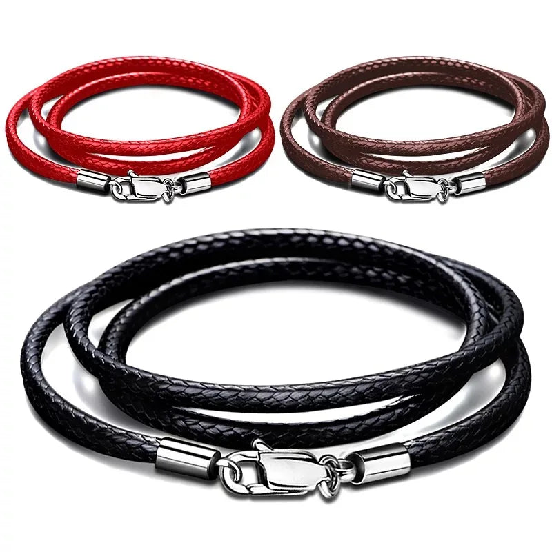 1-3mm Thick Mens Necklace Choker Black Brown Red Cord Wax Rope Lace Chain With Stainless Steel Lobster Clasp