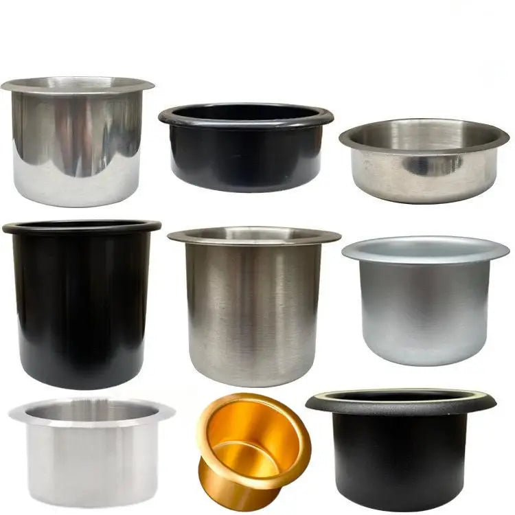 Stainless Steel Metal Coasters Cup for Sofa Silver Coaster Cup Car Armrests and Poker Table Chip Grooves Plastic Black Coasters