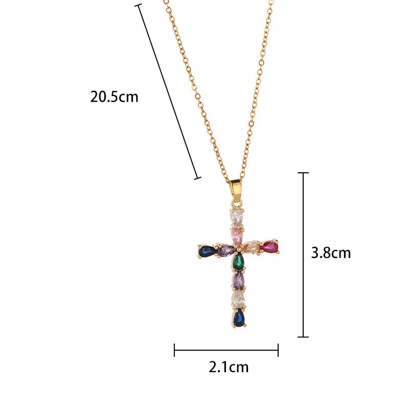 New Fashion Gold Plated Stainless Steel Religious Gold Cross Necklace Diamond Pendant Necklace