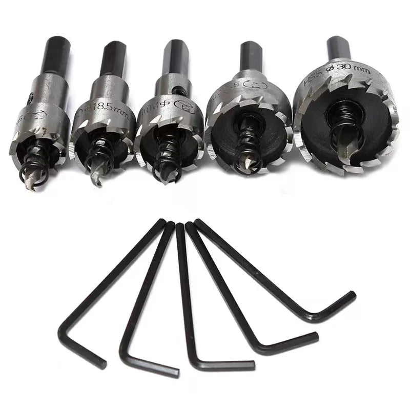5Pcs Carbide Tip HSS Drill Bit Hole Saw Set Stainless Steel Metal Alloy 16/18.5/20/25/30mm Woodworking Tools