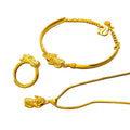 Dubai Gold   3D Pixiu Ring Pendant Bracelet Three-Piece Gold Plated Women's Bracelet Gold Plated Transfer Wedding