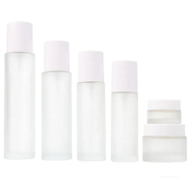 Frost Glass 30ML 60ml 80ml 100ml 120ML White Lid Spray Atomizer Emulsion Lotion Pump Empty Cosmetic Packaging Bottle Cream Jar