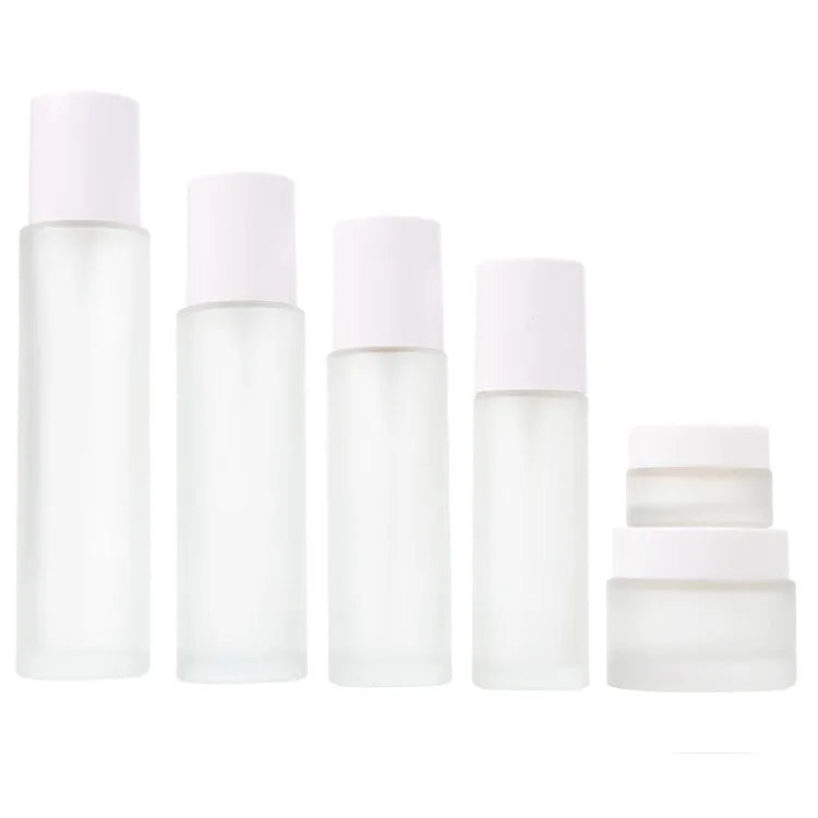Frost Glass 30ML 60ml 80ml 100ml 120ML White Lid Spray Atomizer Emulsion Lotion Pump Empty Cosmetic Packaging Bottle Cream Jar