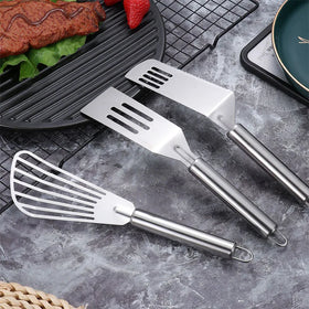 Food Grade Stainless Steel Hamburger Egg Frying Slotted Spatula with Slotted Tray Turner