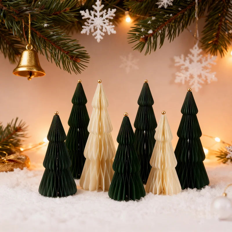 6 Pcs Paper Christmas Tree Ornaments 3D Honeycomb Xmas Paper Trees Party Decorations Christmas Centerpiece