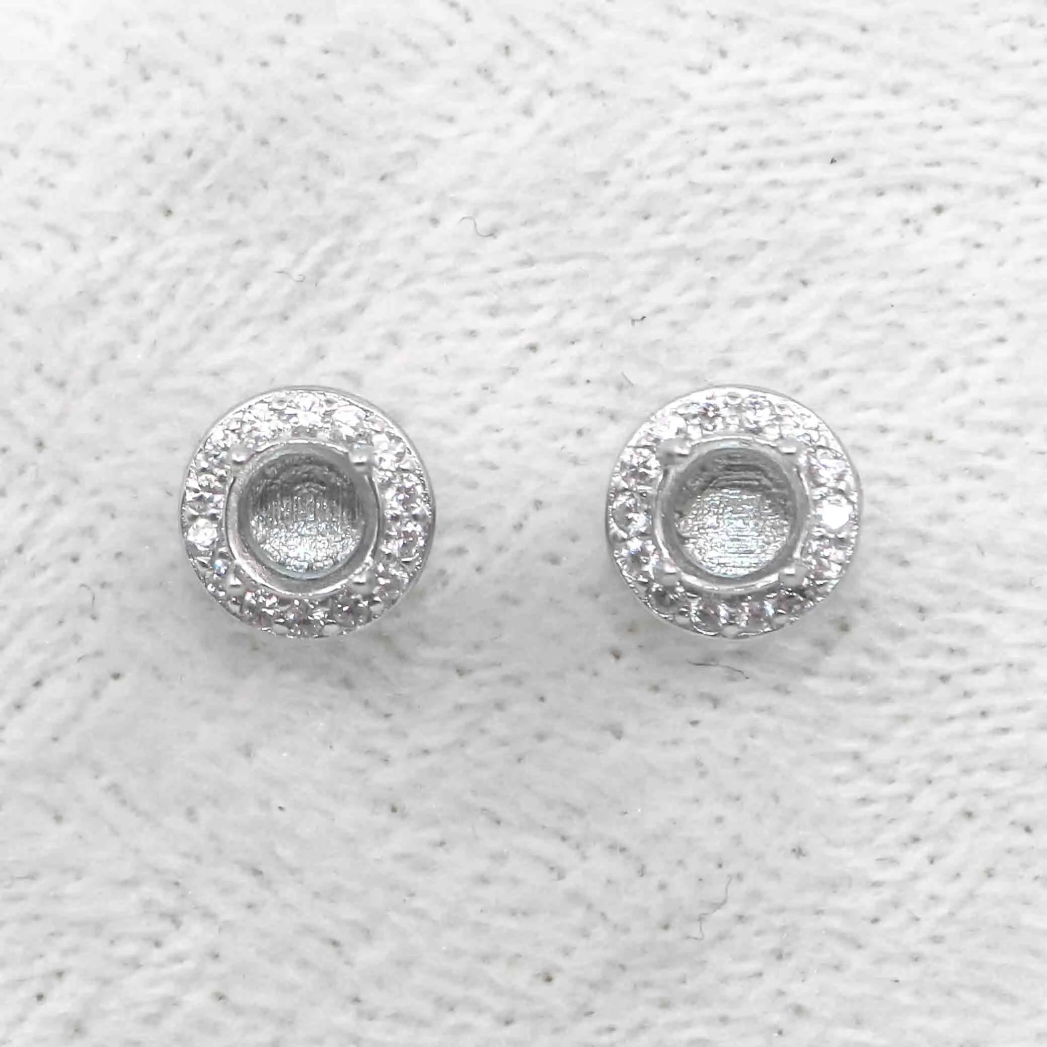 Sterling Silver 3.5mm/4mm/4.5mm Semi Mount Stud Earring Empty Support Blank Setting S925 Base Without Center Stone for DIY Inlay