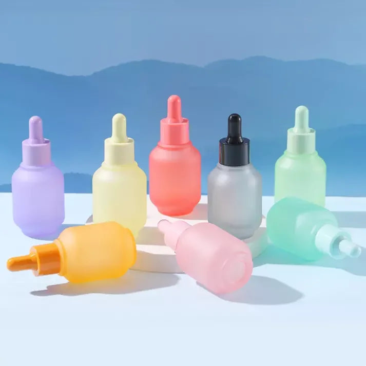 Cosmetic Packaging  Luxury Glass Dropper Bottle 30ml Refillable Empty Face Serum Lantern Shape Macaron Glass Dropper Bottles