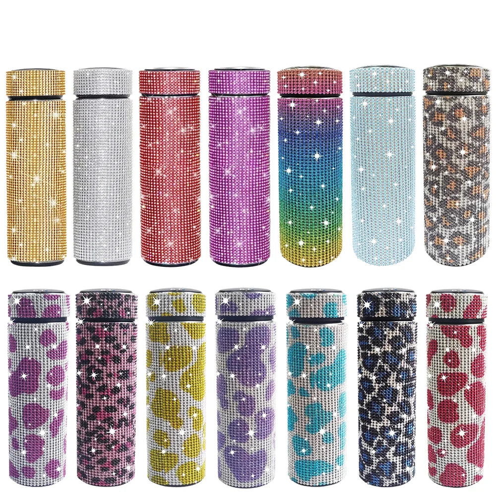 Glitter Insulated Vacuum Bottle with Chain Flask Sparkling Cup Rhinestone Diamond Stainless Steel Bing Water Bottle