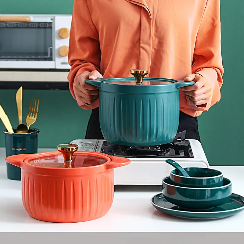 American INS Color Glaze Ceramic Eco-Friendly Home Cooking Casserole Open Fire Dry Burning Cracking High Temperature Stew Pot