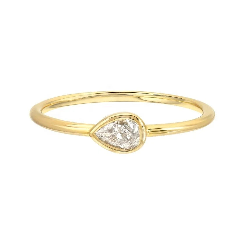 Fashion Jewelry 925 Sterling Silver Delicate Solitaire Diamond CZ Pear Stacking Ring