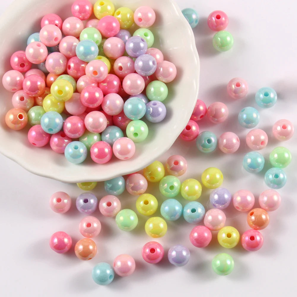 Wholesale 6/8/10/12MM Round Smooth AB Colorful Plastic Acrylic Beads for Jewelry DIY