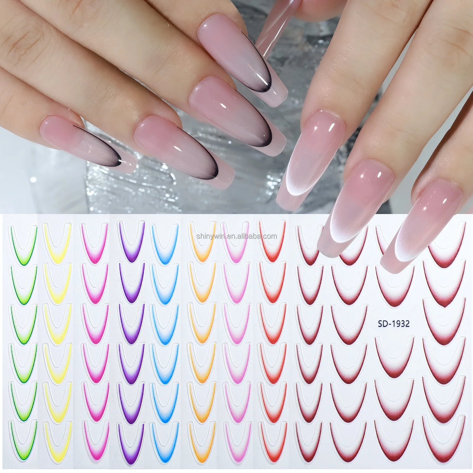NEW 12 Colors French Styles V Shape Thin Gradient French Nail Art Stickers