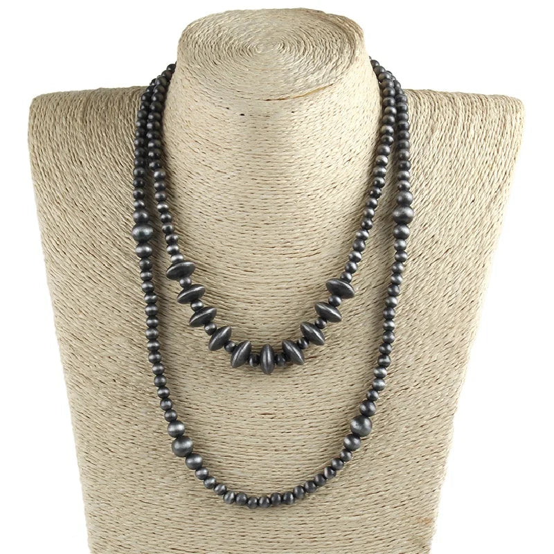 Beautiful VintageJewelry Acetabuliform Beads Choker Necklaces 6mm Gray Drawing Navajo Pearl  Necklace