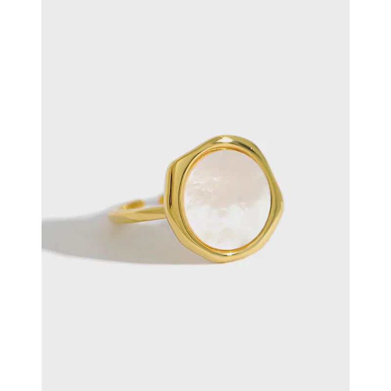 925 Sterling Silver  Gold Plated  Flat Female Ins Trendy Big Woman Shell Ring